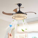 ZUN Contemporary LED Retractable Ceiling Fan with Light and Remote Control, Quiet Reversible Motor,4 W1340P184909