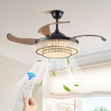 ZUN Contemporary LED Retractable Ceiling Fan with Light and Remote Control, Quiet Reversible Motor,4 W1340P184909