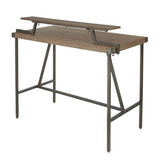 Gia Industrial Counter Table in Antique Metal and Brown Wood-Pressed Grain Bamboo by LumiSource B202P223309