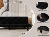 Sofa-to-Bed Evolution 66" Black Velvet Sofa Bed Transforms Seamlessly, Ideal for Family Living W3371P302156