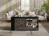 U-Can Farmhouse Lift Top Coffee Table With Barn Doors, Wood Rectangle Center Table With Large Hidden N724P351732E