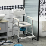 Gray Shower Commode Wheelchair, Waterproof Rolling Over Toilet Chair with Padded Seat 33724460