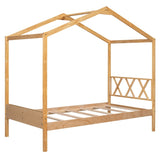 ZUN Twin Size Wood House Bed with Storage Space, Natural 68392034