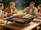 2-in-1 Portable Charcoal BBQ Grill, Dual Air Vents & Chimney Vent, Foldable Iron Barbecue Grill with 20903097