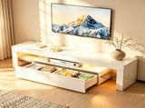 White High Gloss TV Stand with RGB LED Lights, MDF Entertainment Center with 2 Drawers & Tempered 95990060