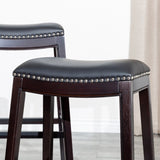 24" Counter Stool, Espresso Finish, Black Leather Seat B04660611