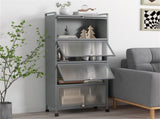 5-Tier Rolling Microwave Stand Flip Dust-Proof Doors 4 Casters with Brakes Kitchen Storage Rack Gray 84776425