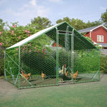 ZUN 10 ft. x 6.6 ft. Large Metal Walk-In Chicken Coop Galvanized Poultry Cage with Roosting Bar Farm Hen W2505P160535