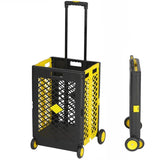 ZUN 55L Foldable Rolling Cart with Wheels, Portable Updated Utility Tools Rolling Crate w/ Telescopic W2181P162548