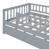 Twin Size Wood Daybed with Trundle and Fence Guardrails, Gray WF301862AAE