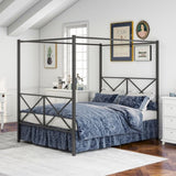 Metal Canopy Bed Frame, Platform Bed Frame Queen with X Shaped Frame Queen Black W84034643