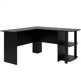 ZUN L-Shaped Wood Right-angle Computer Desk with Two-layer Bookshelves Black 84545998