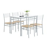 ZUN [110 x 70 x 76cm] Iron Glass Dining Table and Chairs Silver One Table and Four Chairs MDF Cushion 95820991