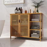39.5"x14"x31.5" Bamboo Bathroom Cabinet - Enclosed Cabinet Open Shelves, Ample Storage 16427838