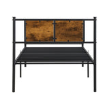 Twin XL Size metal bedframe,Headboard with wood panel decoration,black W2297P291428
