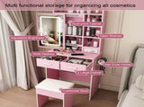 Small Makeup Vanity Desk with Mirror & Adjustable LED Lights,Built-in Power Outlet & Hidden Storage, W2699P476375