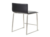 26" Contemporary Counter Stool in Brushed Stainless Steel, and Black Faux Leather - Set of 2 B202P222060