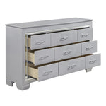 ZUN Modern Glam Silver Finish 1pc Nine Drawers Dresser Faux Alligator Textured Drawers Fronts Faux B011P149828