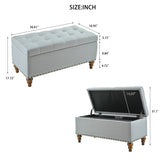 Ottoman storage bench, recessed support hinge top easy to open, rivet trim around, bedroom, W2941P239182