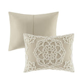 Tufted Cotton Chenille Medallion Comforter Set Taupe Full/Queen B03597175