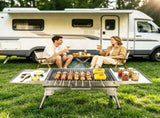 Portable Folding Charcoal BBQ Grill, Outdoor Barbecue Grill with Dual Side Shelves & 12 Air Vents, 30224474