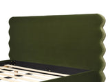 Stockholm Modern Wavy Headboard Platform Bed, Queen, Olive Green Performance Velvet B2719P238204