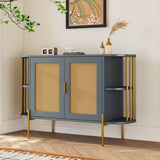 TREXM 2-Door Elegant Curved Dining Cabinet with Gold Trim and Woven Rattan Doors for Dining Room N715P172740G