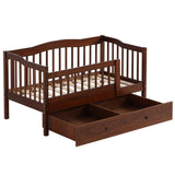 Vertical Fence Brown Painted Pine Toddler Bed with Bottom Drawer and Side Car Bed 72728062