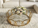Gold Round Coffee Table, Modern Glass Top Center Table with Luxury Golden Metal Frame, Decorative N735P503635K