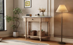 ZUN TREXM Narrow Console Table with Curved Corner, Retro Entryway Table with Top Drawer and Open Shelf, N715P230795A