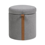 ZUN Brandy 14" Round Upholstered Storage Ottoman with Leather Accent, Uptown Gray B2719P269256