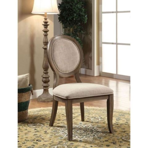 ZUN Transitional Rustic Oak and Beige Side Chairs Set of 2 Chairs Dining Room Furniture Padded fabric B011109808