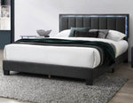 ZUN 1pc Queen Size Bed Charcoal Wool Fabric Channel Tufting w LED Full Upholstered Bedframe Bedroom Bed B011P238968