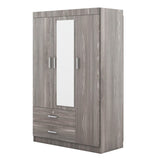 ZUN 3-Door Mirror Wardrobe with shelves, Gray 65649501