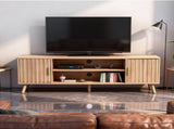 59.05 Inch Low Profile TV Stand - Light Brown Laminate Particle Board Media Console with Double 81964565