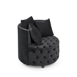 Velvet Upholstered Swivel Chair for Living Room, with Button Tufted Design and Movable Wheels, W48790917