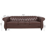 84.65" Dark Brown PU Rolled Arm Chesterfield Three Seater Sofa. W68035342