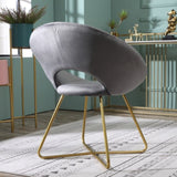 ZUN Slatina Gray Silky Velvet Upholstered Accent Chair with Gold Tone Finished Base T2574P164521