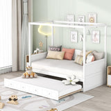 Twin Size Canopy Day Bed with twin size Trundle, White WF308885AAK