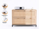 Wide 2-Drawer Wooden Filing Cabinet, Light Oak Color, MDF with Melamine Veneer & Rattan Panel 93775717