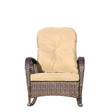 Outdoor Wicker Rocking Chair with Wide Seat, Thick, Soft Cushion, Rattan Rocker w/Steel Frame, High W209P265093