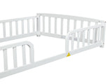 Twin Size Floor Fence Bed with Central Entrance,Pine Wood Floor bed with Guardrails,White W504P425956