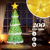 ZUN 6FT Lighted Christmas Tree Yard Decorations, Pre-lit Pull Up Christmas Tree with 200 LED Warm White 50388405