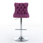 ZUN Swivel Velvet Barstools Adjusatble Seat Height from 25-33 Inch, Chrome base Bar Stools with Backs W1143137914