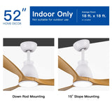 YUHAO 52 inch Indoor Ceiling Fan with Intergrated LED - Matte White with Antique Brown Wood Grain W1367P263803