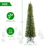5FT Green Pencil Christmas Tree with 100 Warm White LED Lights Slim PVC Tree with 263 Tips, 35051404