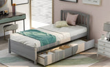 Twin Platform Storage Bed Wood Bed Frame with Two Drawers and Headboard, Gray WF194279AAE