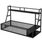 ZUN Twin Size Floor Bed Frame with Safety Fence, Metal Floor Bed with Desk and Storage Shelves, W1580P240068