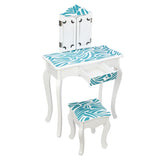 Three-Fold Mirror Single-Drawing Curved Foot Children Dressing Table Blue Zebra 96283293