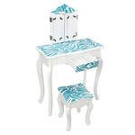 ZUN Three-Fold Mirror Single-Drawing Curved Foot Children Dressing Table Blue Zebra 96283293